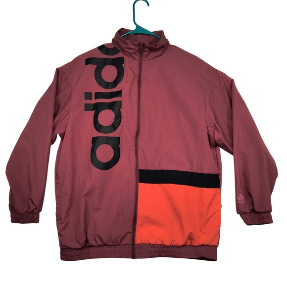 adidas Other - Adidas Mens Colorblock Nylon Windbreaker Jacket Burgundy Orange Large Full Zip